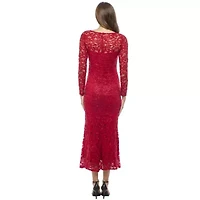 Long Lace Dress with Sleeves & Keyhole Back