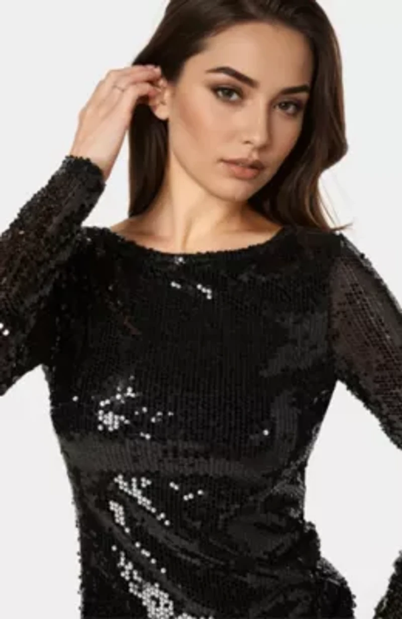 Cowl Back Sequin Mini Dress