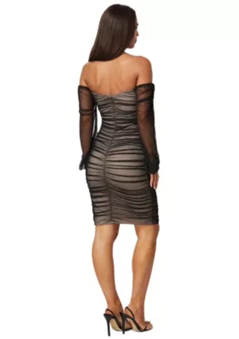 Blouson Sleeve Ruched Midi Dress