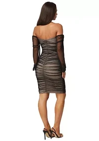 Blouson Sleeve Ruched Midi Dress