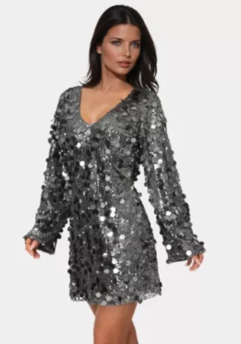 Beaded Dolman Sleeve Mini Dress