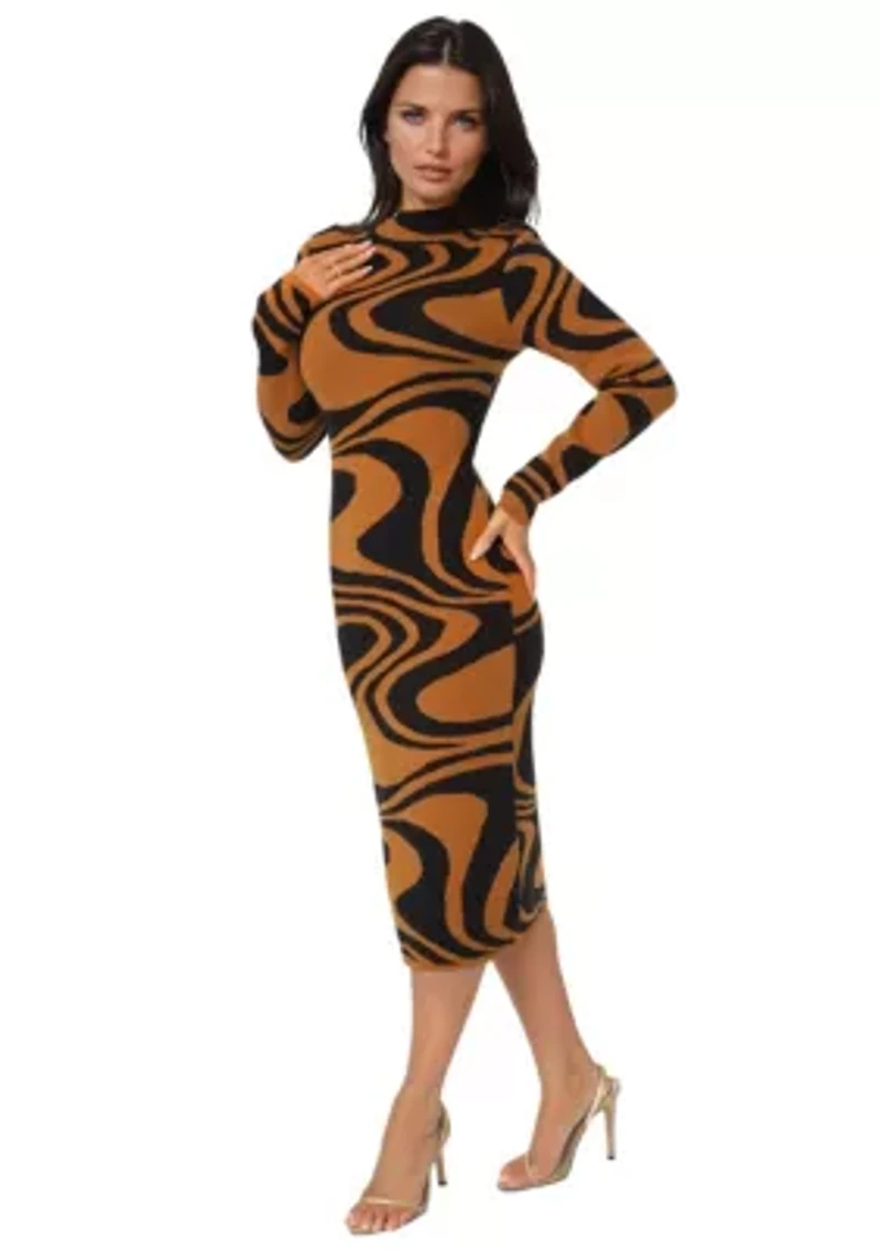 Jacquard Funnel Midi Sweater Dress