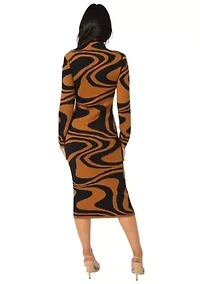 Jacquard Funnel Midi Sweater Dress