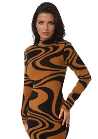 Jacquard Funnel Midi Sweater Dress