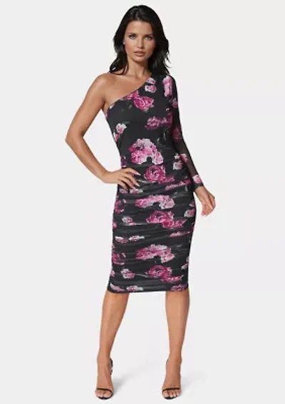 One Shoulder Ruched Midi Dress