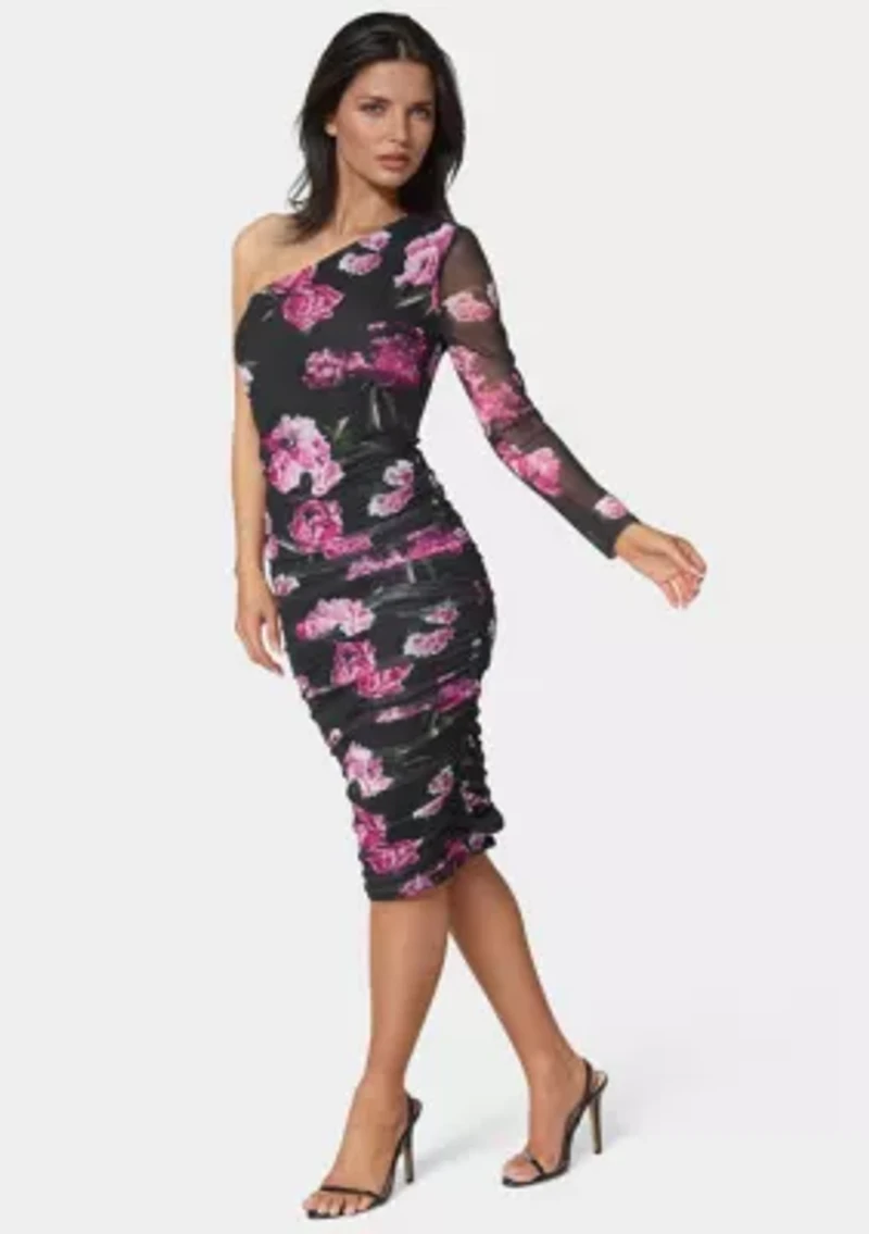 One Shoulder Ruched Midi Dress