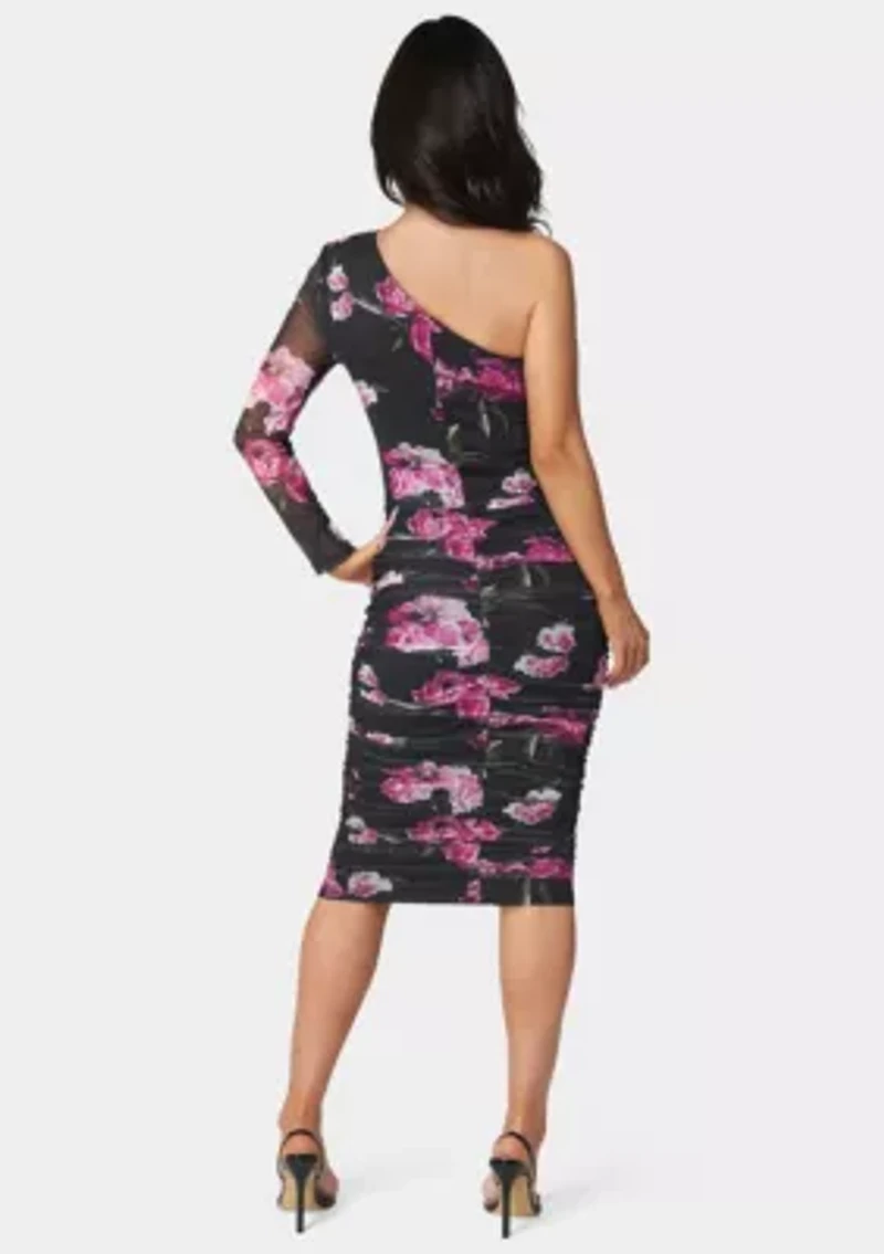 One Shoulder Ruched Midi Dress