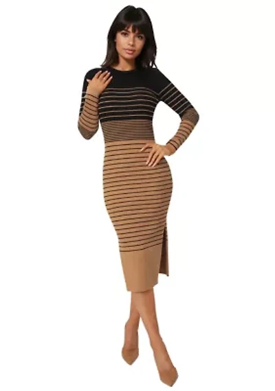 Striped Rib Long Sleeve Maxi Dress