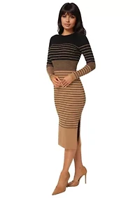 Striped Rib Long Sleeve Maxi Dress
