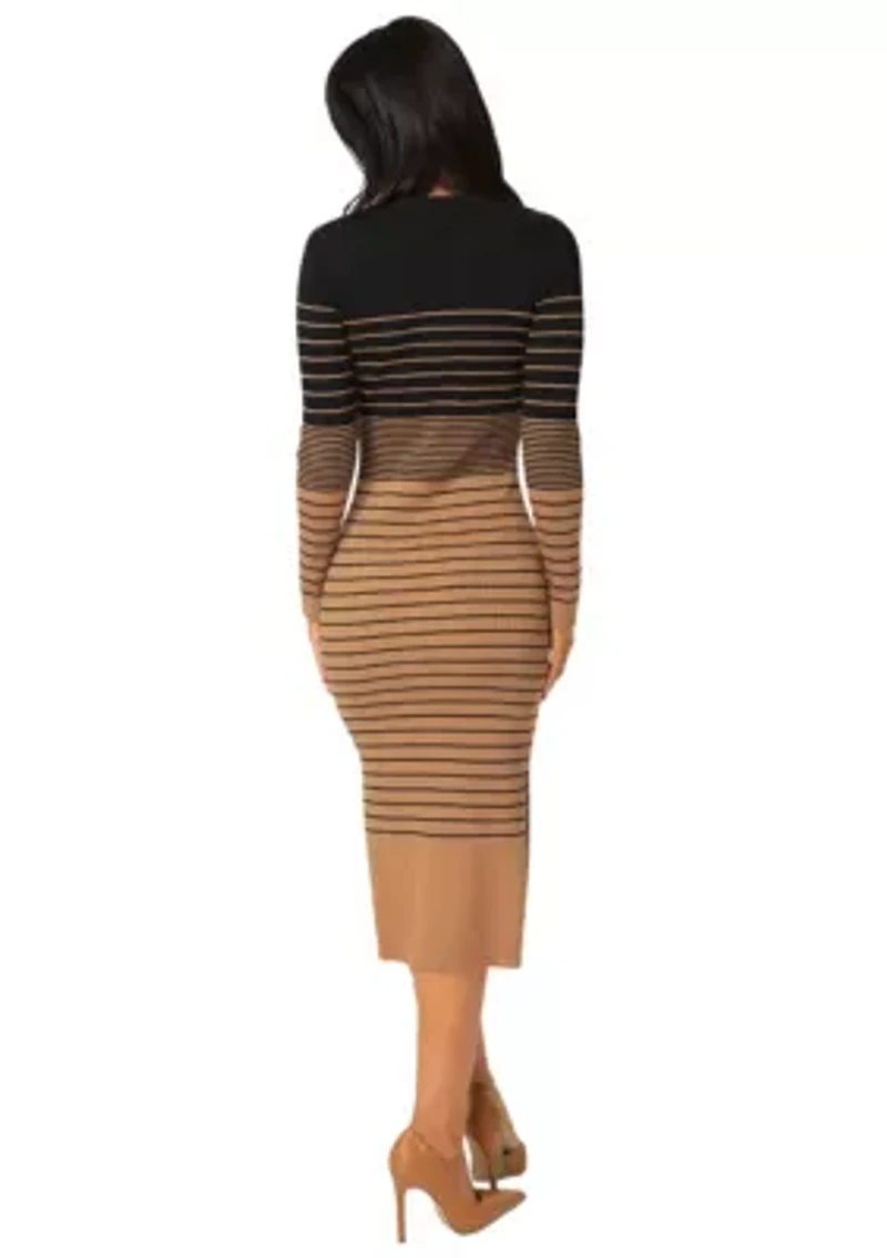 Striped Rib Long Sleeve Maxi Dress