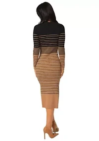 Striped Rib Long Sleeve Maxi Dress