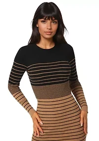 Striped Rib Long Sleeve Maxi Dress