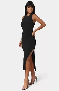 HIGH NECK COWL MAXI WITH SLIT DRESS