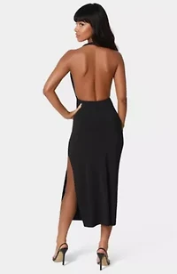 HIGH NECK COWL MAXI WITH SLIT DRESS