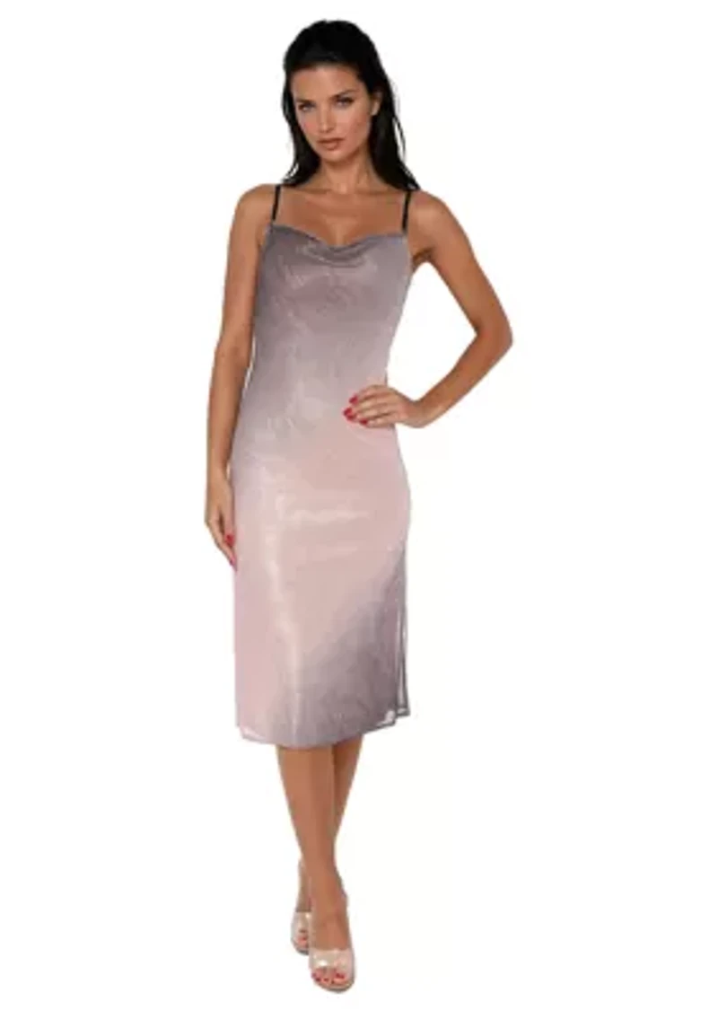 OMBRE PLEAT COWL MIDI DRESS