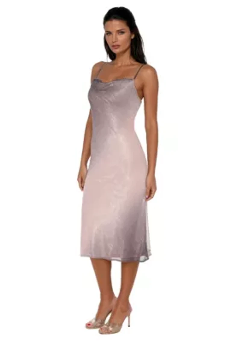 OMBRE PLEAT COWL MIDI DRESS