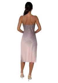 OMBRE PLEAT COWL MIDI DRESS