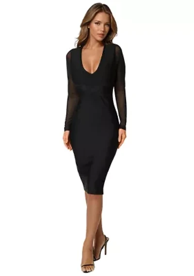 V-Neck Illusion Sleeve Bandage Dress