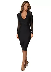 V-Neck Illusion Sleeve Bandage Dress