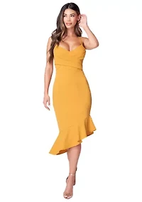 Cross Over Flounce Midi Dress