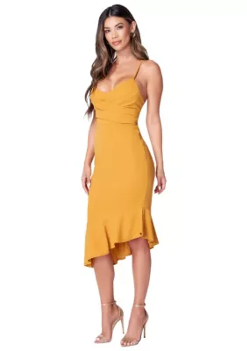 Cross Over Flounce Midi Dress