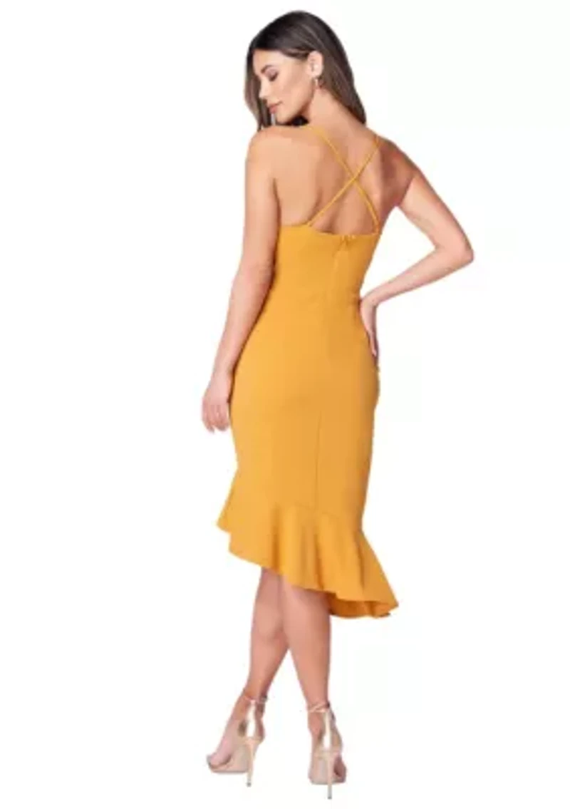 Cross Over Flounce Midi Dress