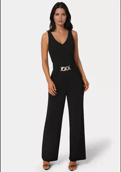 Scuba Crepe V-Neck Jumpsuit with Belt