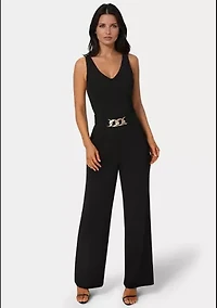 Scuba Crepe V-Neck Jumpsuit with Belt