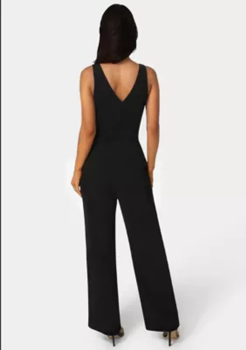 Scuba Crepe V-Neck Jumpsuit with Belt