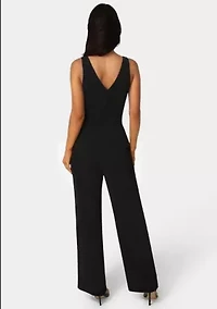 Scuba Crepe V-Neck Jumpsuit with Belt