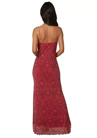 Printed Mesh Cowl Gown