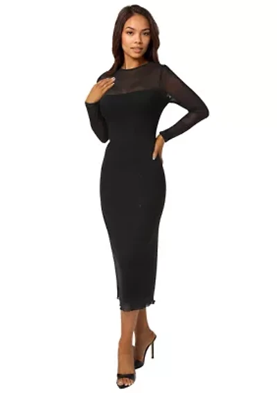 Rhinestone Mesh Long Sleeve Maxi Dress
