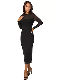Rhinestone Mesh Long Sleeve Maxi Dress