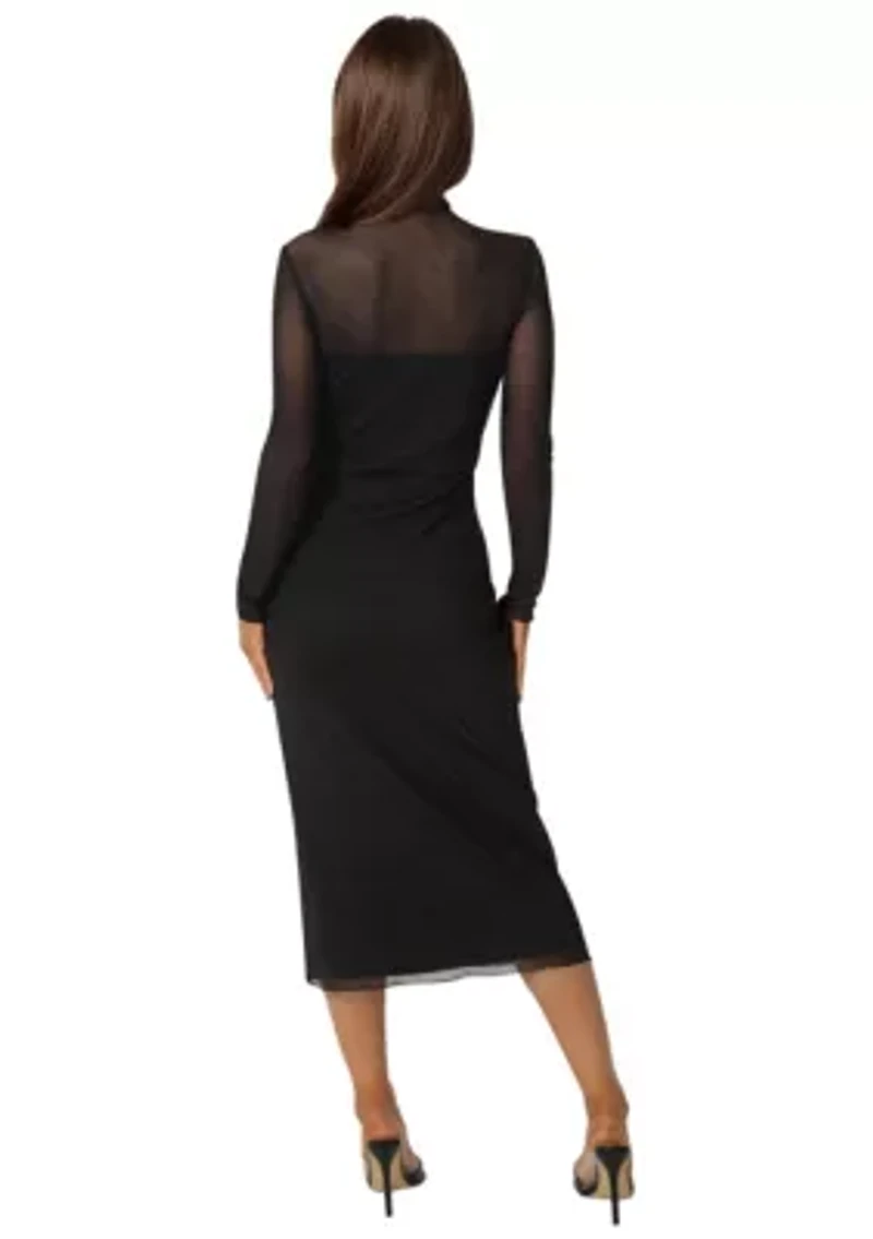 Rhinestone Mesh Long Sleeve Maxi Dress