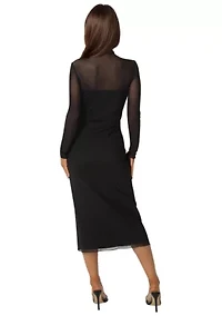Rhinestone Mesh Long Sleeve Maxi Dress