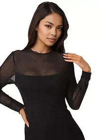 Rhinestone Mesh Long Sleeve Maxi Dress