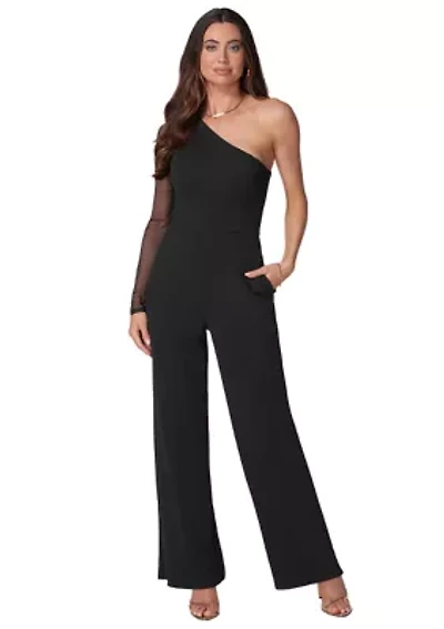 One Shoulder Mesh Sleeve Jumpsuit
