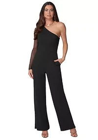 One Shoulder Mesh Sleeve Jumpsuit