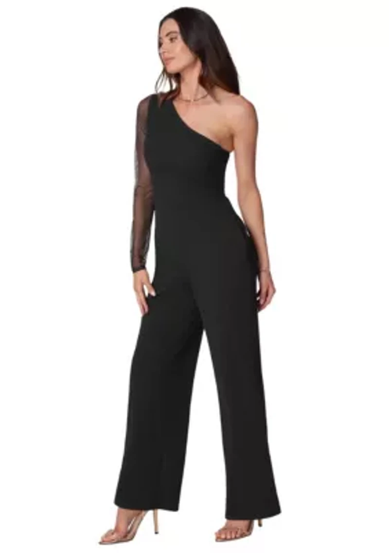 One Shoulder Mesh Sleeve Jumpsuit