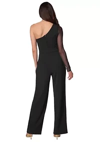 One Shoulder Mesh Sleeve Jumpsuit