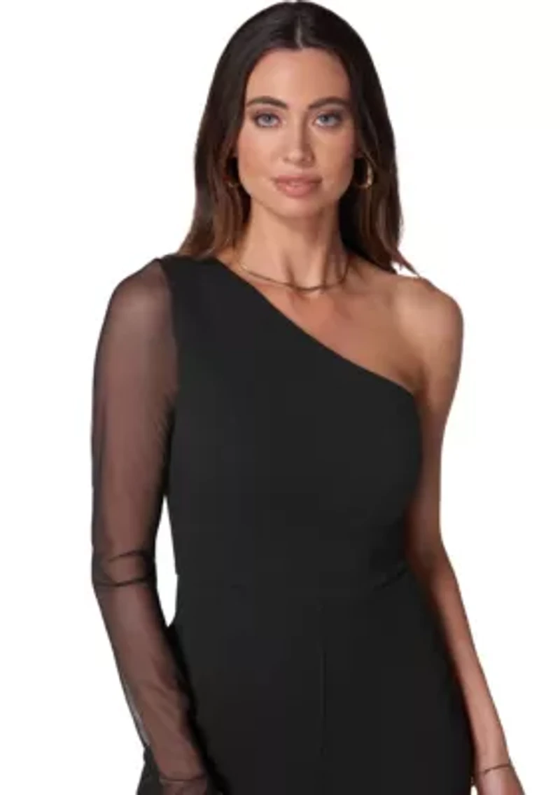 One Shoulder Mesh Sleeve Jumpsuit