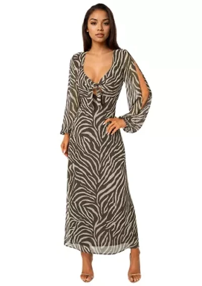 Printed Chiffon Tie Front Maxi Dress