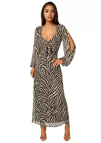 Printed Chiffon Tie Front Maxi Dress