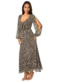 Printed Chiffon Tie Front Maxi Dress
