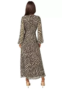 Printed Chiffon Tie Front Maxi Dress