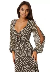 Printed Chiffon Tie Front Maxi Dress