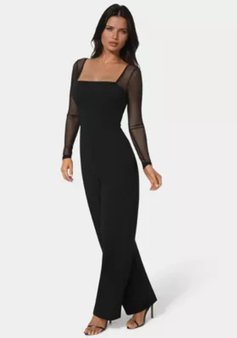 Scuba Mesh Square Neck Jumpsuit
