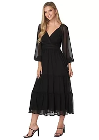 LACE UP BACK CHIFFON MIDI DRESS