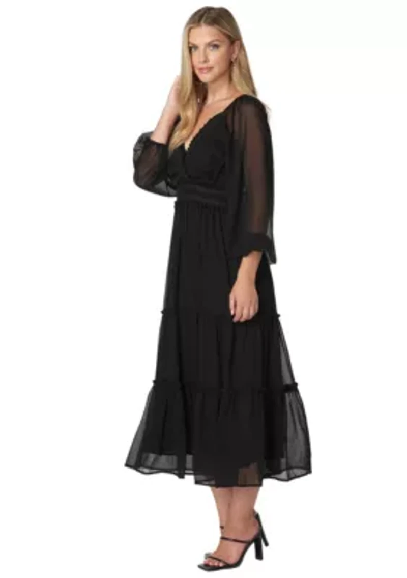 LACE UP BACK CHIFFON MIDI DRESS