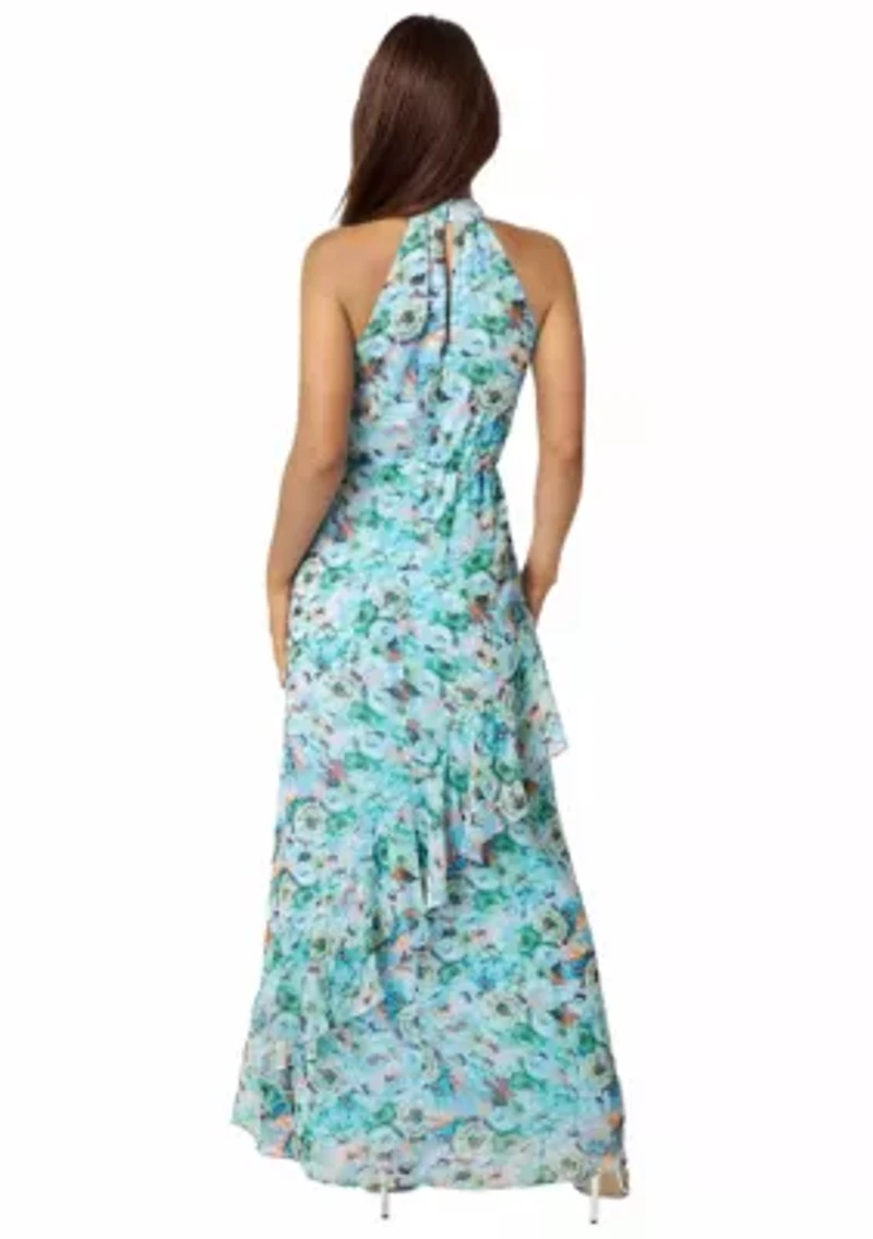 Printed Chiffon Halter Ruffle Dress